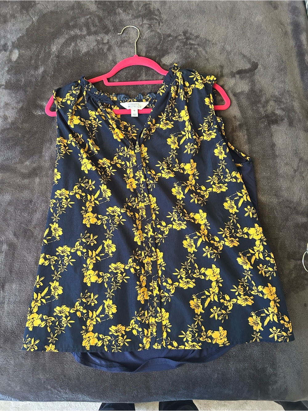 Market & Spruce Navy Sleeveless Top with Yellow Floral Print